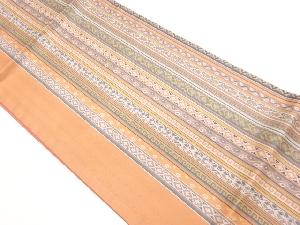 本場筑前博多縞に花葉・幾何学模様織出し袋帯